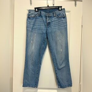Loft Women’s cropped distressed light wash jeans, size 10p